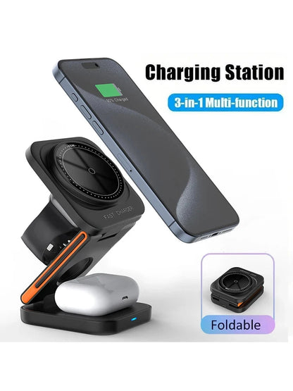 Foldable Magnetic Wireless Charging Station for iPhone, Apple Watch and AirPods deideas