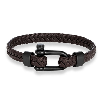Braided Leather Bracelet – Black Shackle, 6 Colors