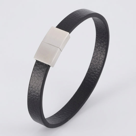 Faux Leather Band Bracelet – Rectangular Clasp, 3 Sizes