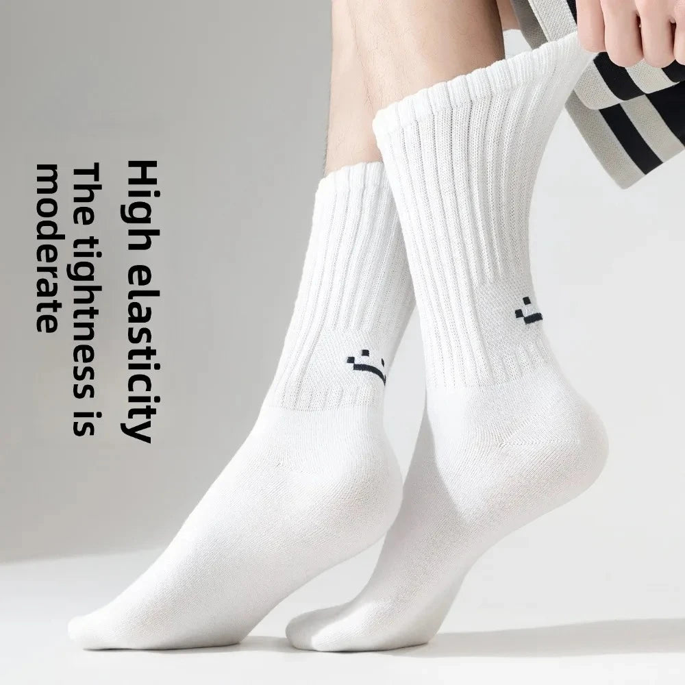 Smiley Face Crew Socks – Ribbed Cotton Blend, EU 35–44
