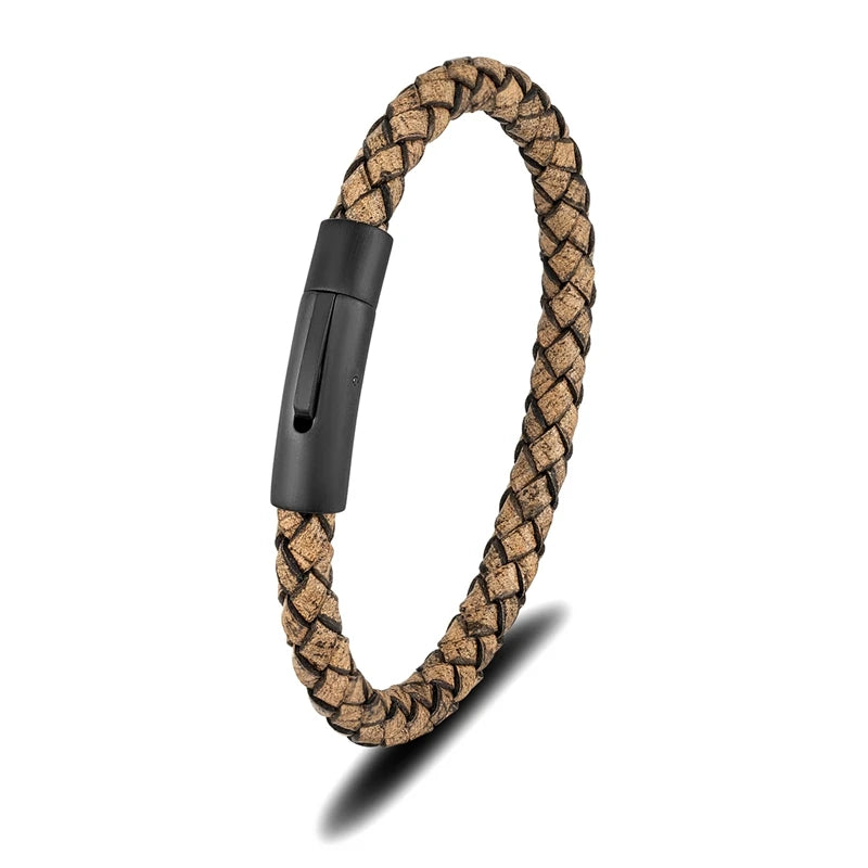Braided Leather Bracelet – Barrel Clasp, 9 Colors, 19–23 cm