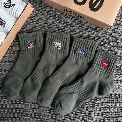 Embroidered Ribbed Socks 4-Pack – Boxed Cotton Blend