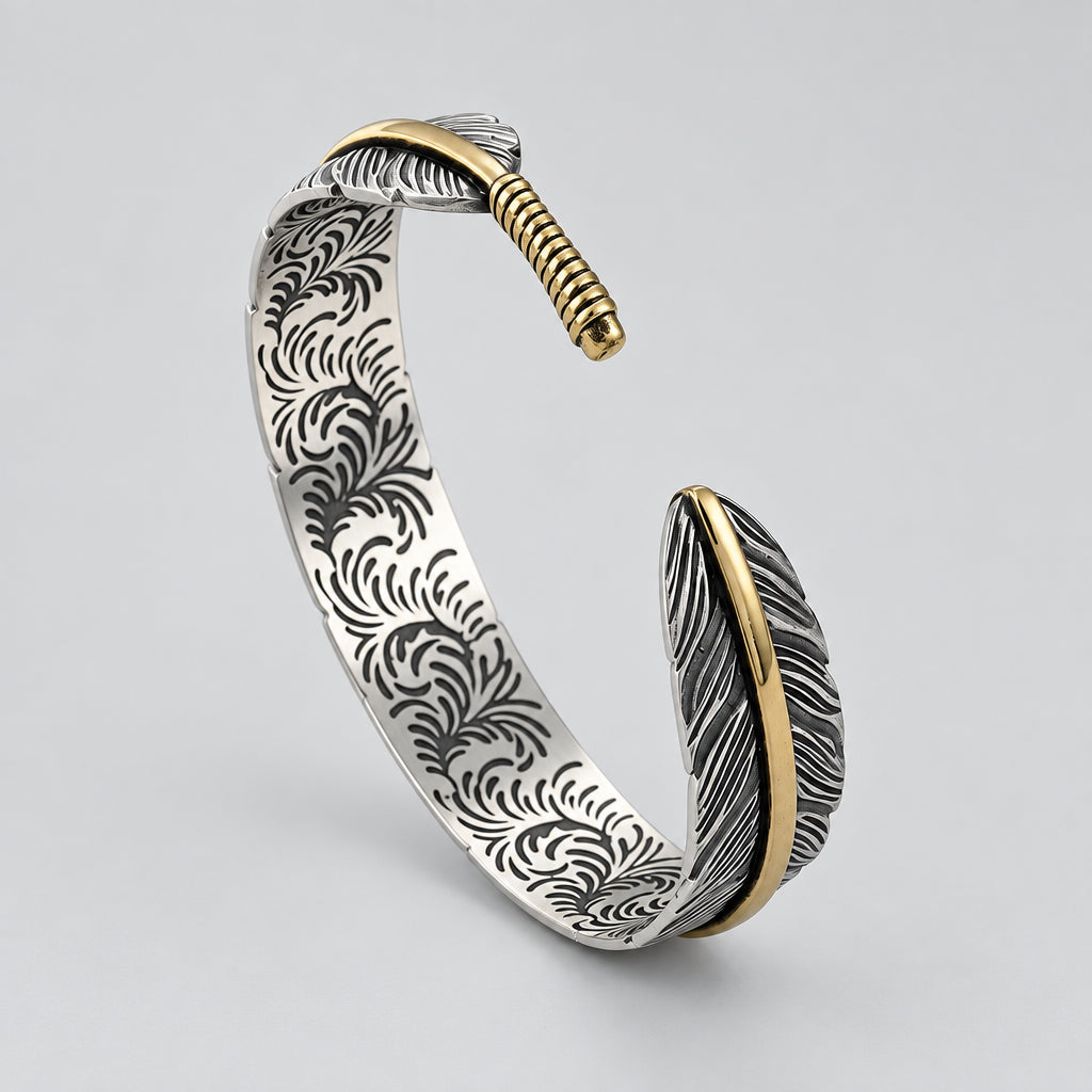 Wild Spirit Feather Cuff  Adjustable Silver Bracelet for Men deideas