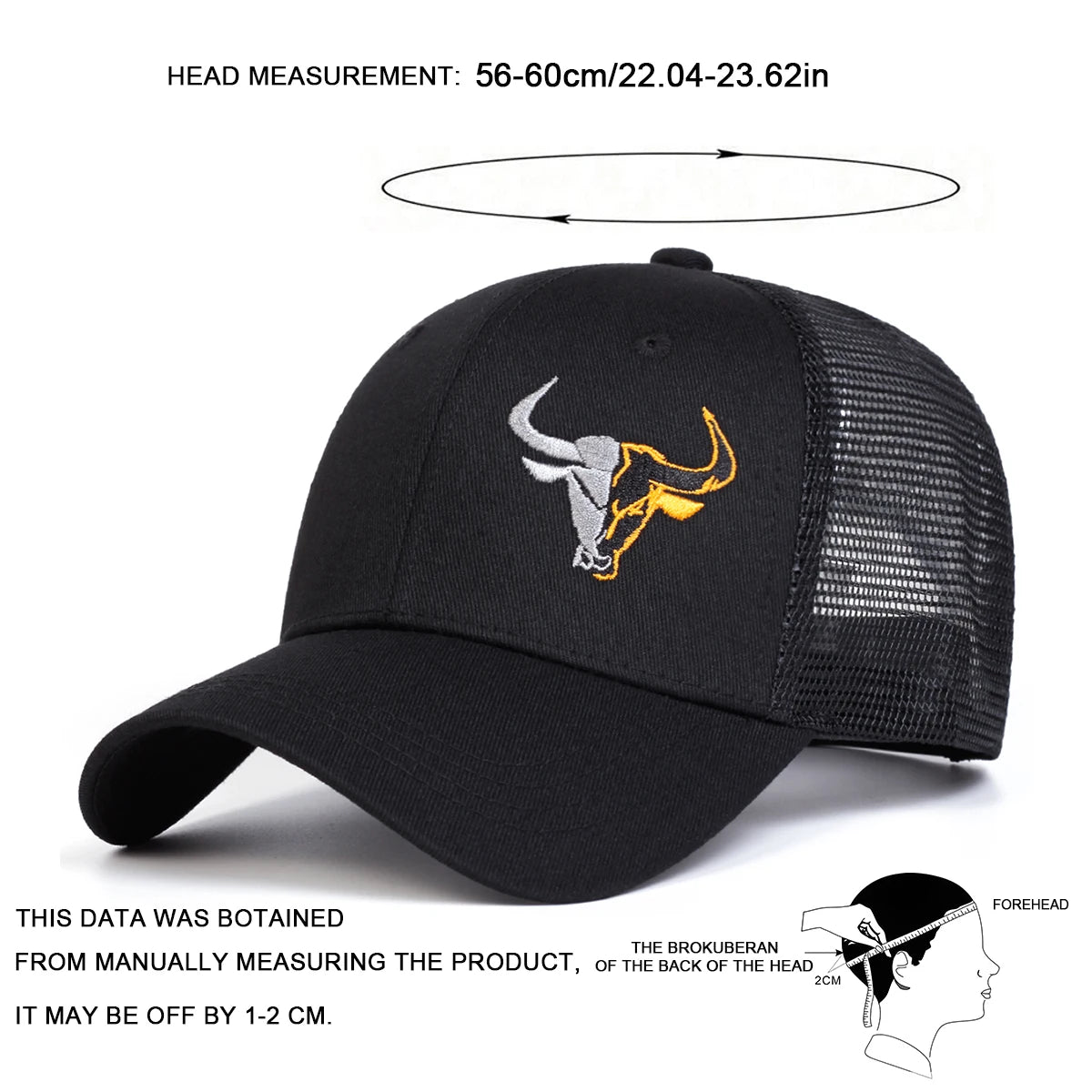 Bull Head Embroidered Trucker Cap – Black & White