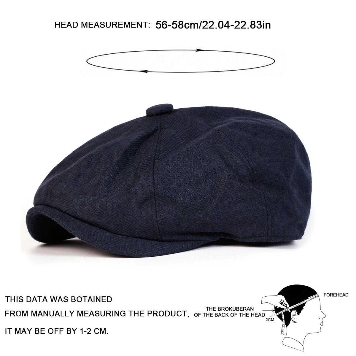 Herringbone Newsboy Cap Retro Painter's Beret, Unisex