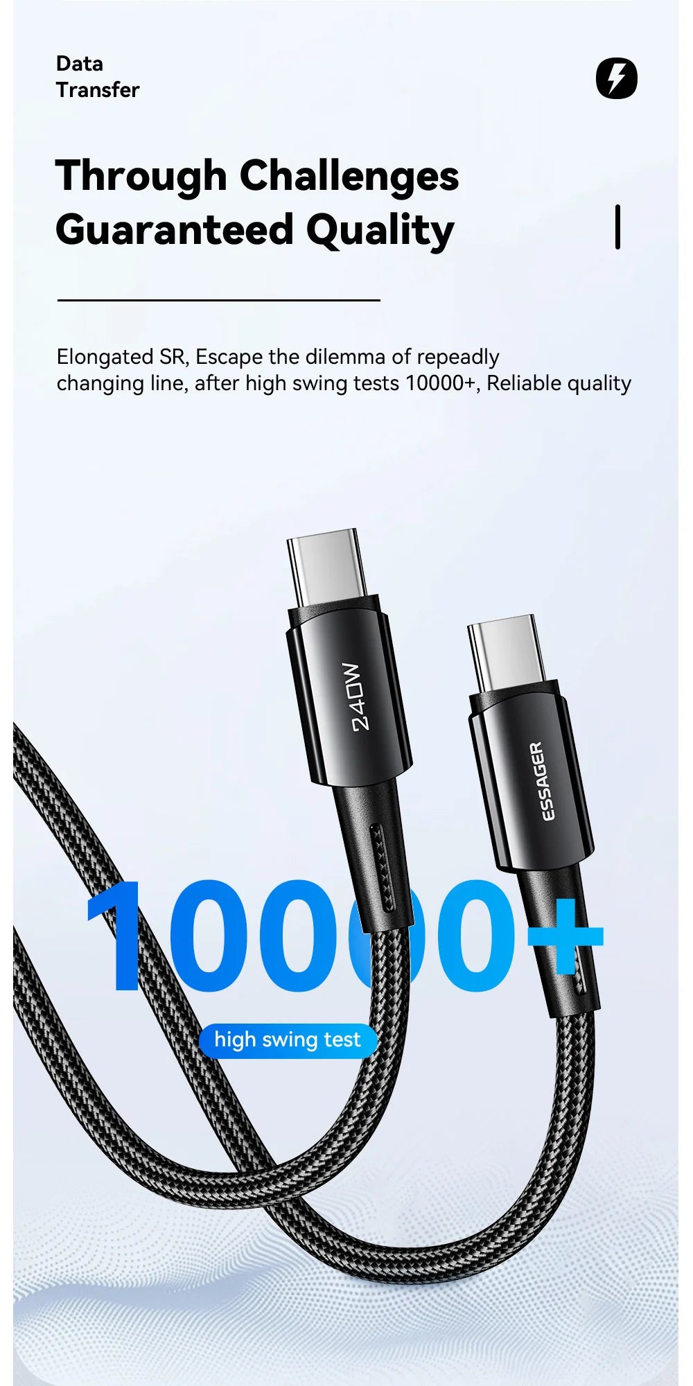USB-C to USB-C Braided Cable – 1 or 2 m, Dark Grey