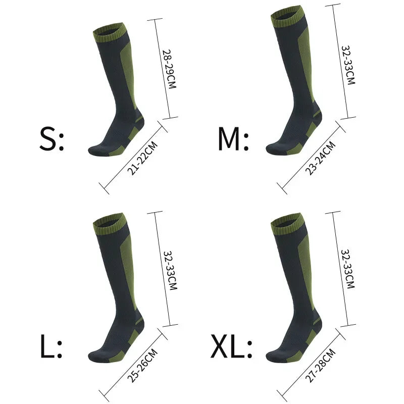 Long Hiking Socks – Black or Olive Panels, S–XL