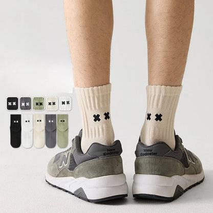 Embroidered Cross Crew Socks 5-Pack – Mixed Colors