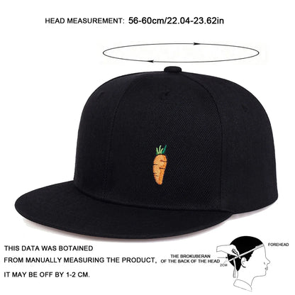Carrot Embroidered Cap – Black, Flat Brim