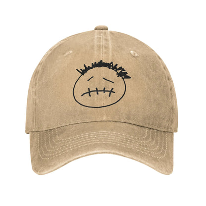 Washed Cotton Baseball Cap – Stitched-Mouth Face, 7 Colors