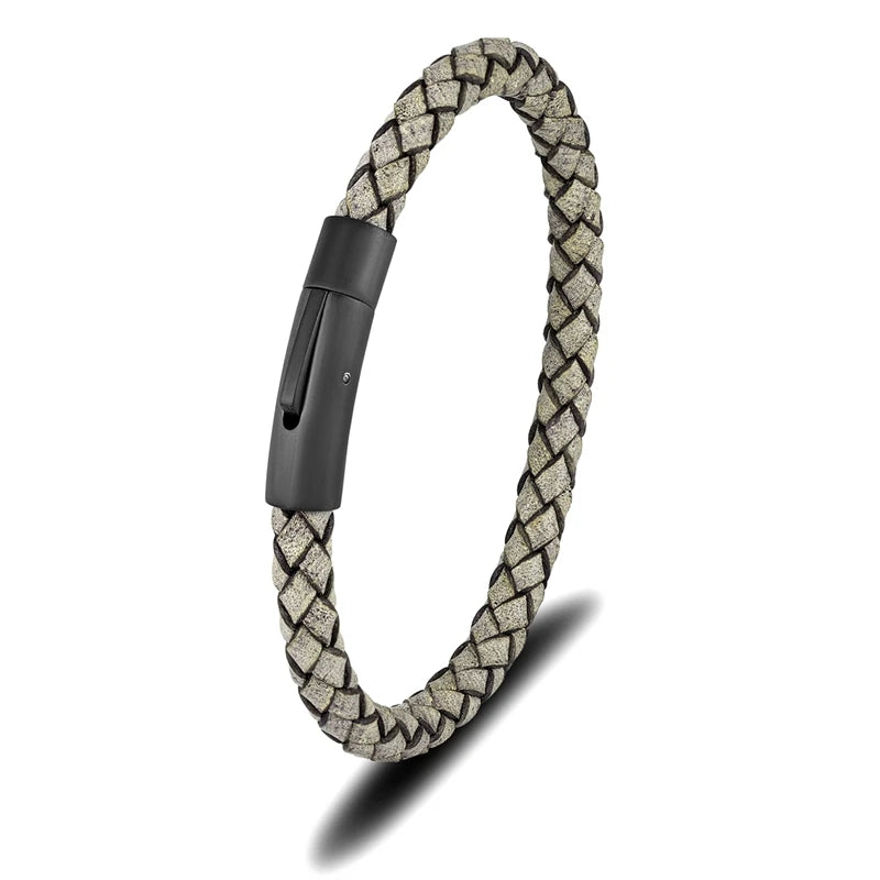 Braided Leather Bracelet – Barrel Clasp, 9 Colors, 19–23 cm