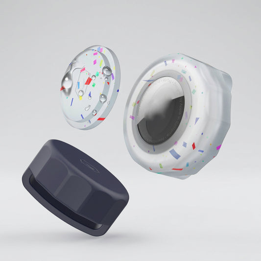 Three electronic devices with colorful sprinkles on a white background
