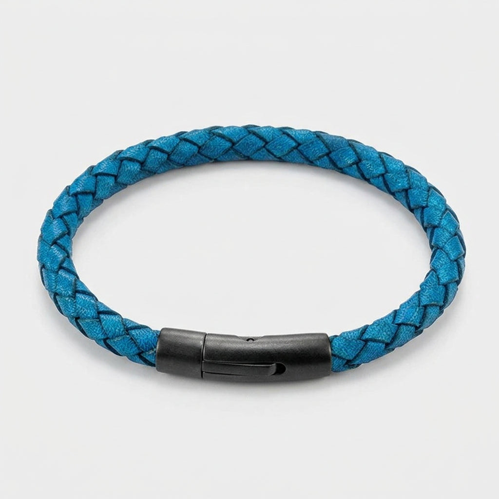 Braided Leather Bracelet – Barrel Clasp, 9 Colors, 19–23 cm