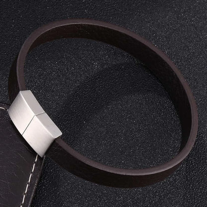 Faux Leather Band Bracelet – Rectangular Clasp, 3 Sizes