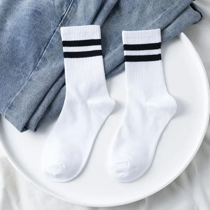 Striped Jacquard Cotton Crew Socks, Unisex EU 36-43