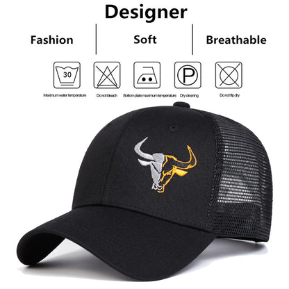 Bull Head Embroidered Trucker Cap – Black & White