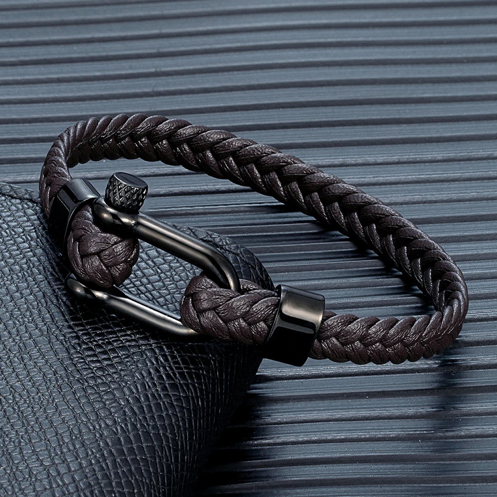 Braided Leather Bracelet – Black Shackle, 6 Colors