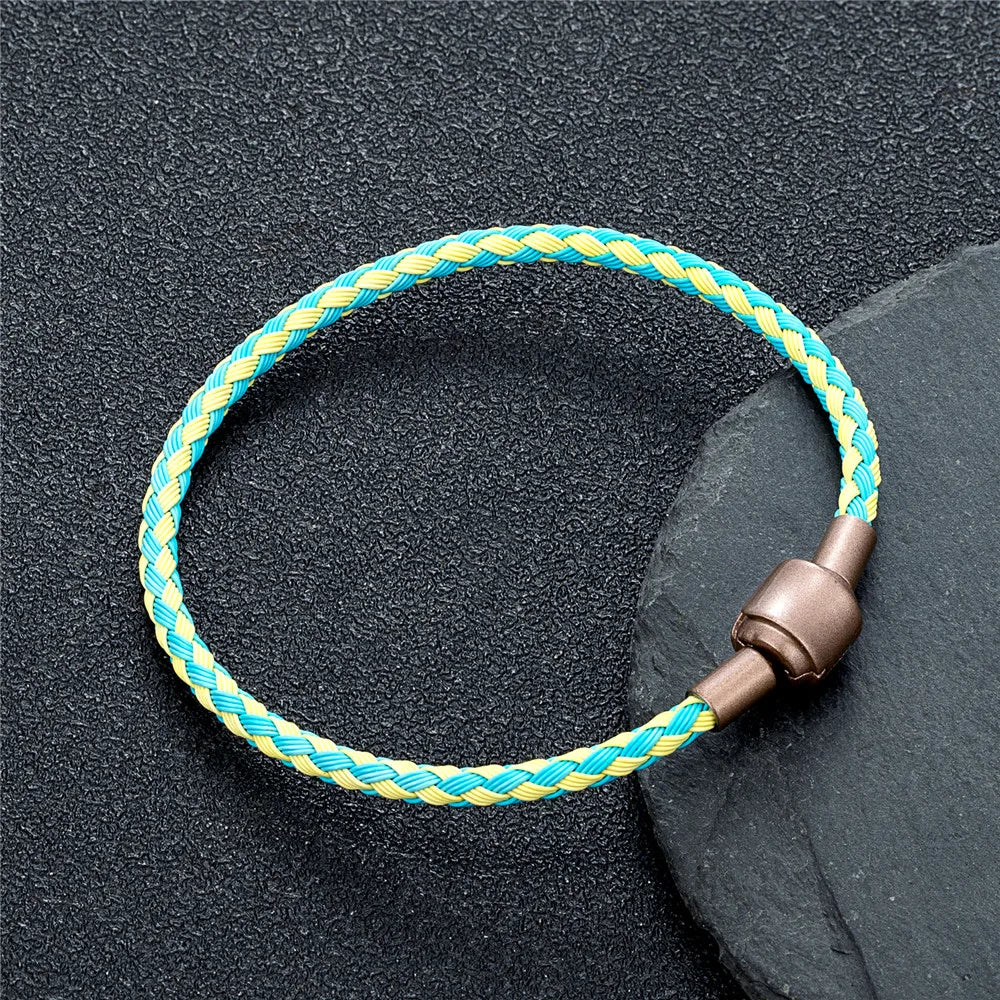 Braided Steel Cable Bracelet – 22 Colors, 19–23 cm