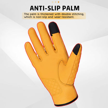 Yellow glove with anti-slip palm on a white background