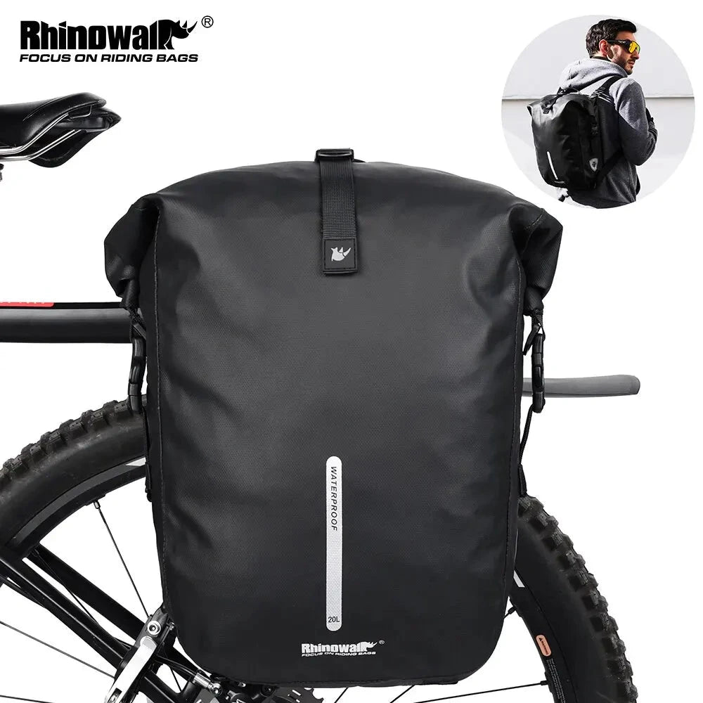 Waterproof Bike Pannier Bag 20L Rear Rack Travel & Shoulder Backpack deideas