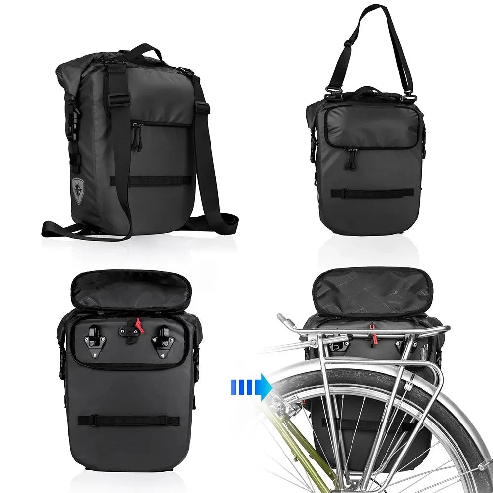 Waterproof Bike Pannier Bag 20L Rear Rack Travel & Shoulder Backpack deideas