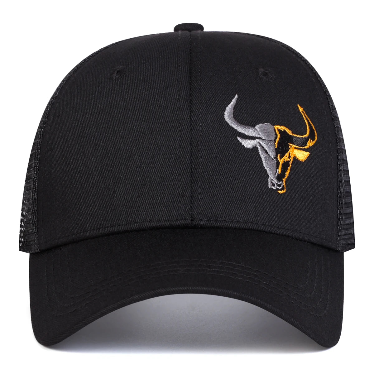 Bull Head Embroidered Trucker Cap – Black & White