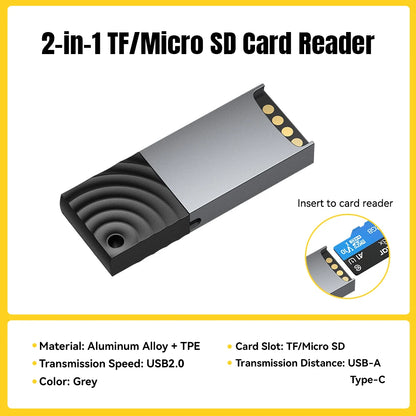 MicroSD Card Reader USB-C & USB 2.0, Dual Interface