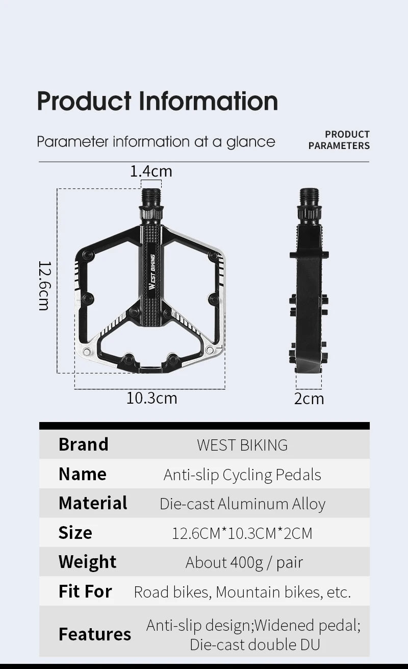 Aluminum Flat Bike Pedals – Double-Sided Pins, Black Pair