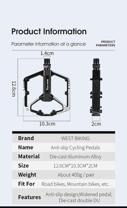 Aluminum Flat Bike Pedals – Double-Sided Pins, Black Pair