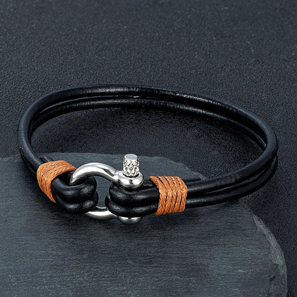 Leather Shackle Bracelet – Screw-Pin Closure, 4 Colors