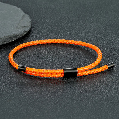 Braided Leather Bracelet – Adjustable Stainless Steel Lock Charm
