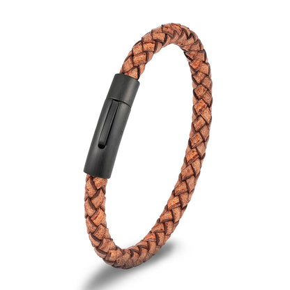 Braided Leather Bracelet – Barrel Clasp, 9 Colors, 19–23 cm