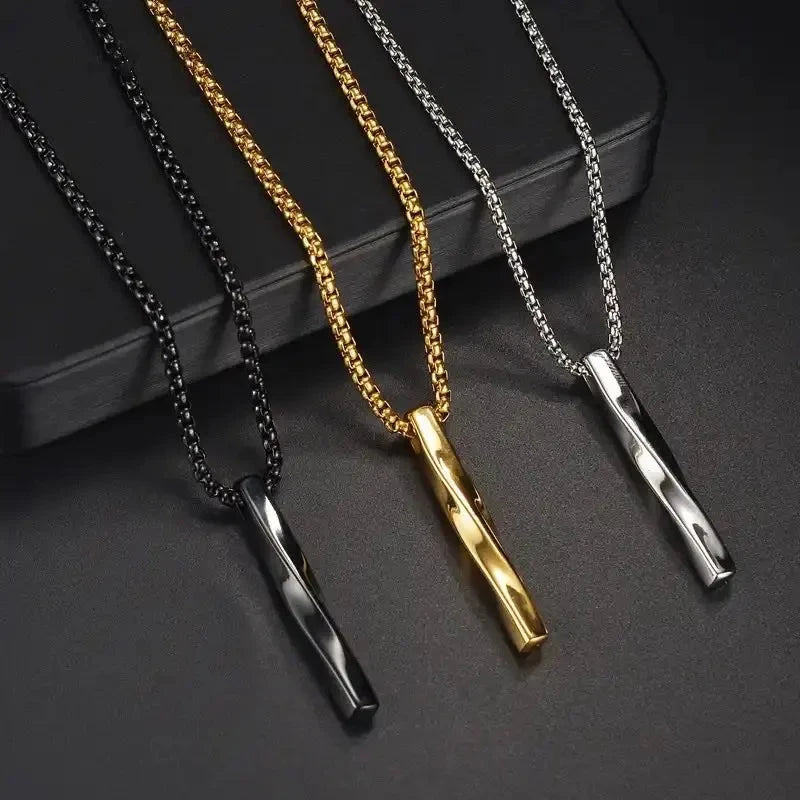 Men’s Stainless Steel Spiral Cylinder Pendant Necklace  Elegant Geometric Charm for the Modern Man deideas