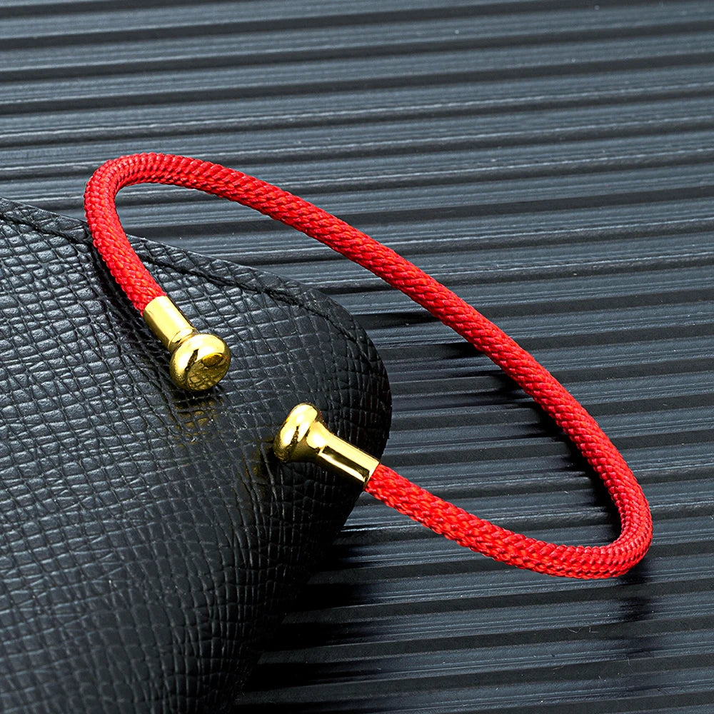 Cord-Wrapped Open Cuff Bracelet – Gold-Tone Ends, Black or Red