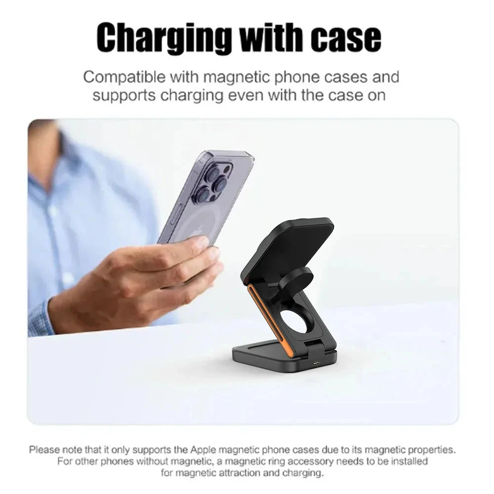 Foldable Magnetic Wireless Charging Station for iPhone, Apple Watch and AirPods deideas