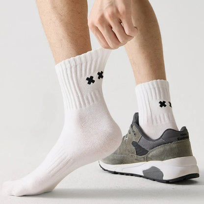 Embroidered Cross Crew Socks 5-Pack – Mixed Colors