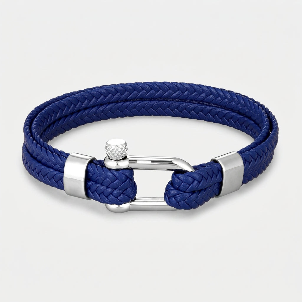 Braided Leather Shackle Bracelet – 5 Colors, 19–23 cm