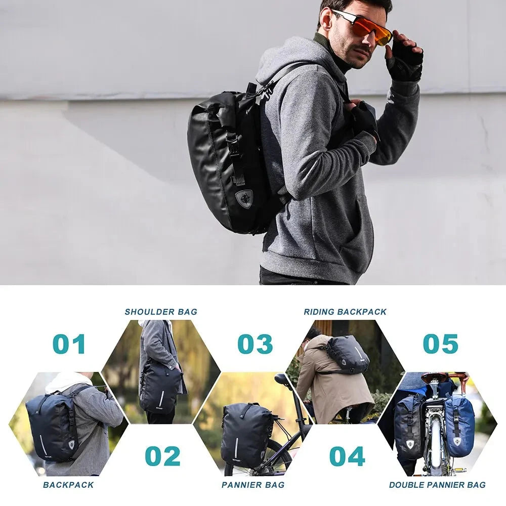 Waterproof Bike Pannier Bag 20L Rear Rack Travel & Shoulder Backpack deideas