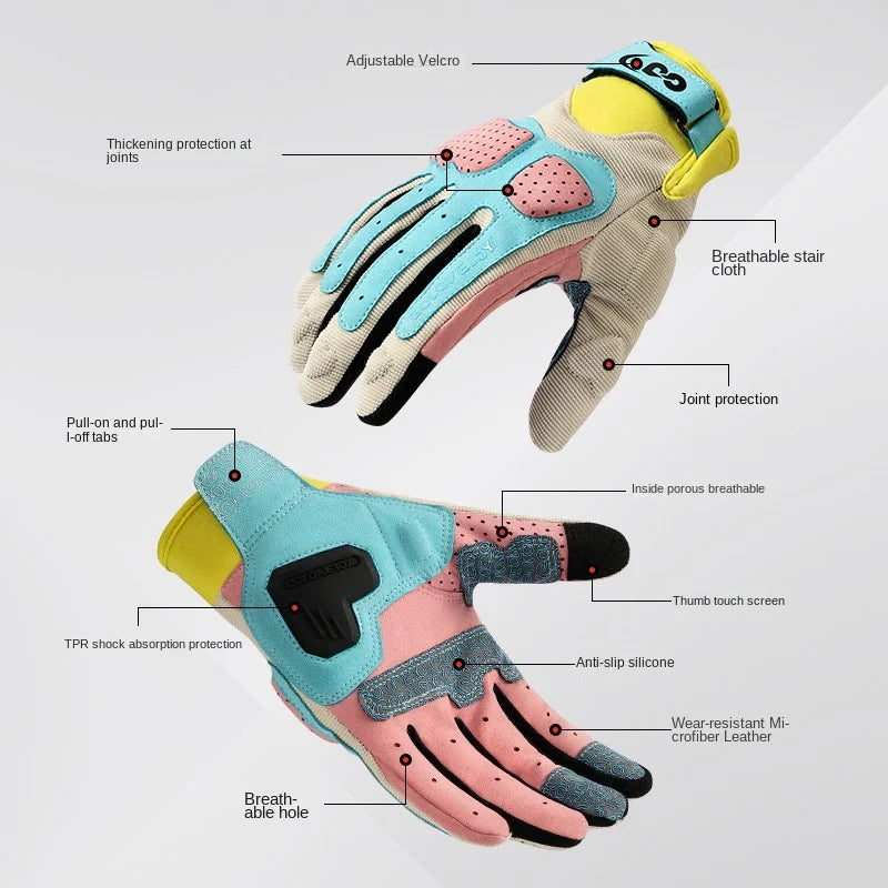 Full-Finger Riding Gloves – Color-Block Design, S–XXL
