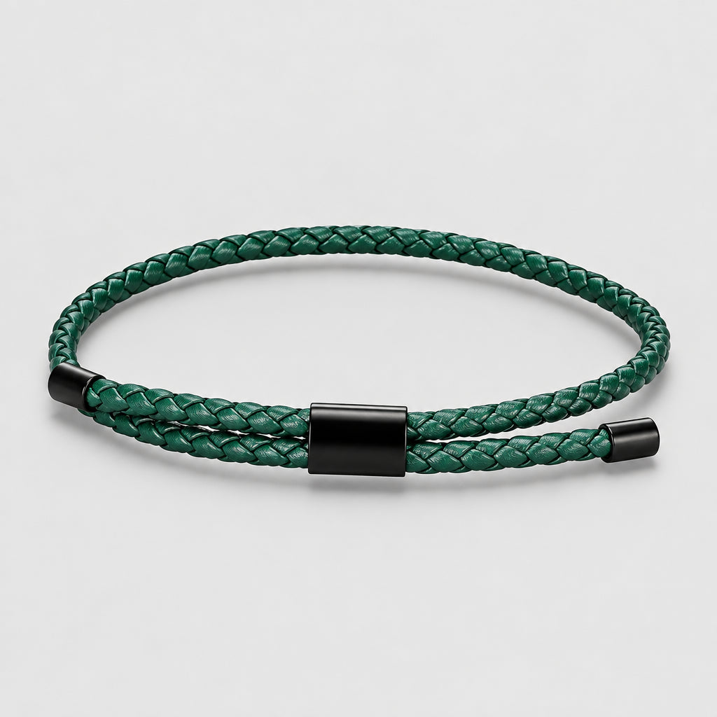 Braided Leather Bracelet – Adjustable Stainless Steel Lock Charm