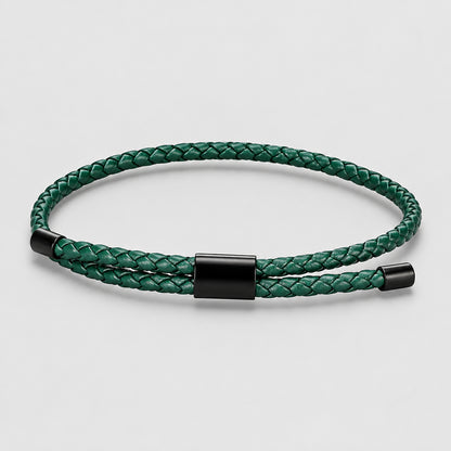 Braided Leather Bracelet – Adjustable Stainless Steel Lock Charm