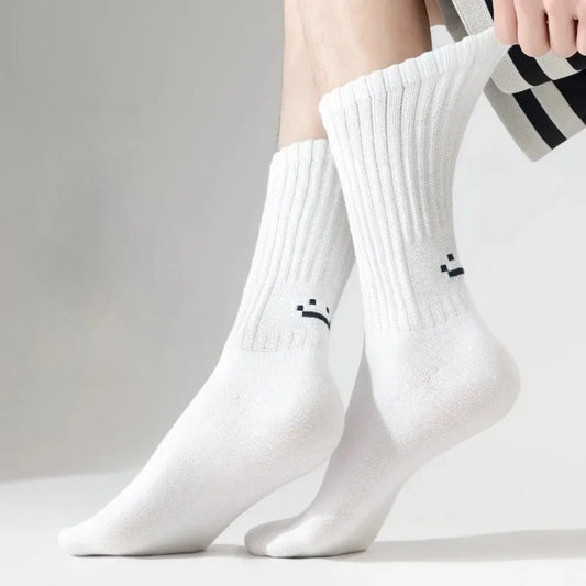 Smiley Face Crew Socks – Ribbed Cotton Blend, EU 35–44