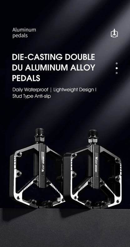 Aluminum Flat Bike Pedals – Double-Sided Pins, Black Pair