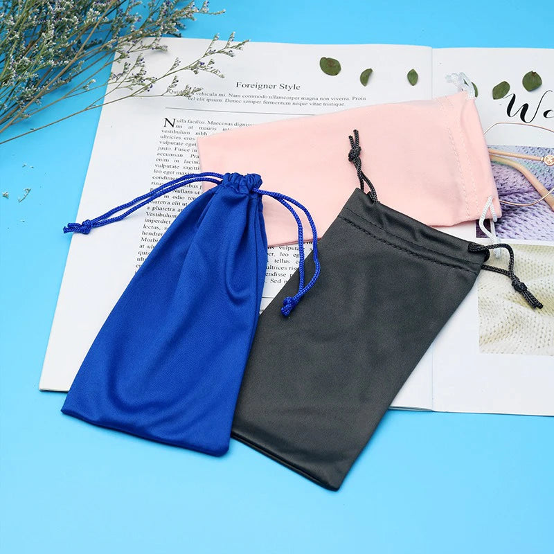 Microfiber Eyeglasses Pouch Soft Drawstring, 18x9cm