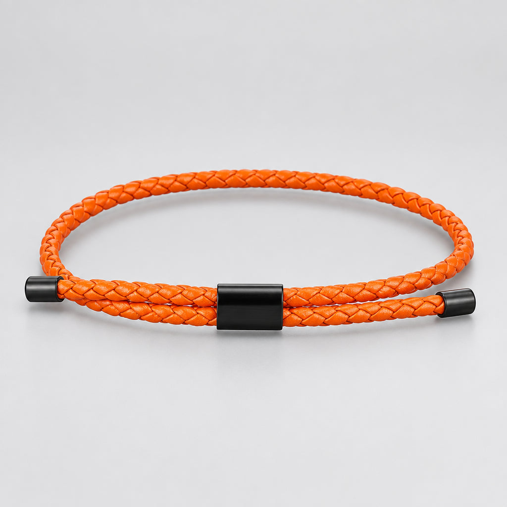 Braided Leather Bracelet – Adjustable Stainless Steel Lock Charm