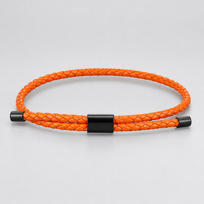 Braided Leather Bracelet – Adjustable Stainless Steel Lock Charm