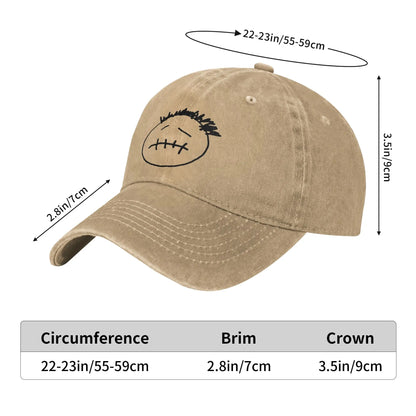 Washed Cotton Baseball Cap – Stitched-Mouth Face, 7 Colors