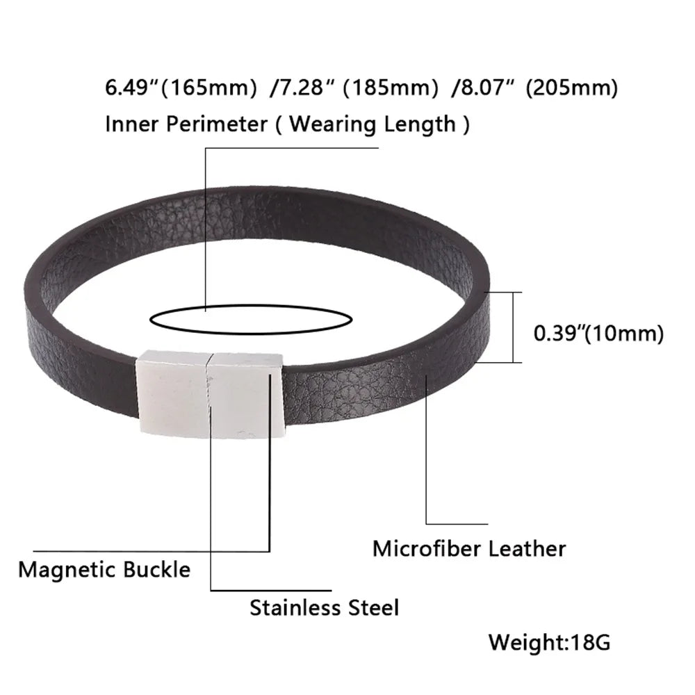 Faux Leather Band Bracelet – Rectangular Clasp, 3 Sizes
