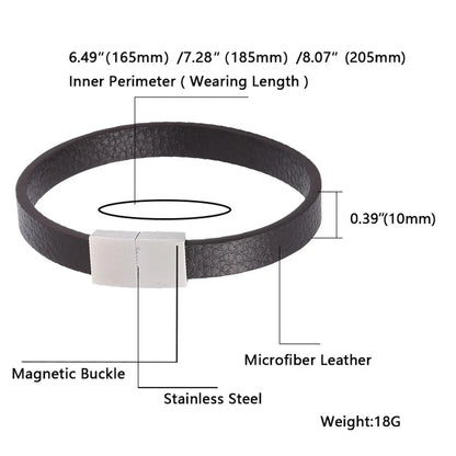Faux Leather Band Bracelet – Rectangular Clasp, 3 Sizes