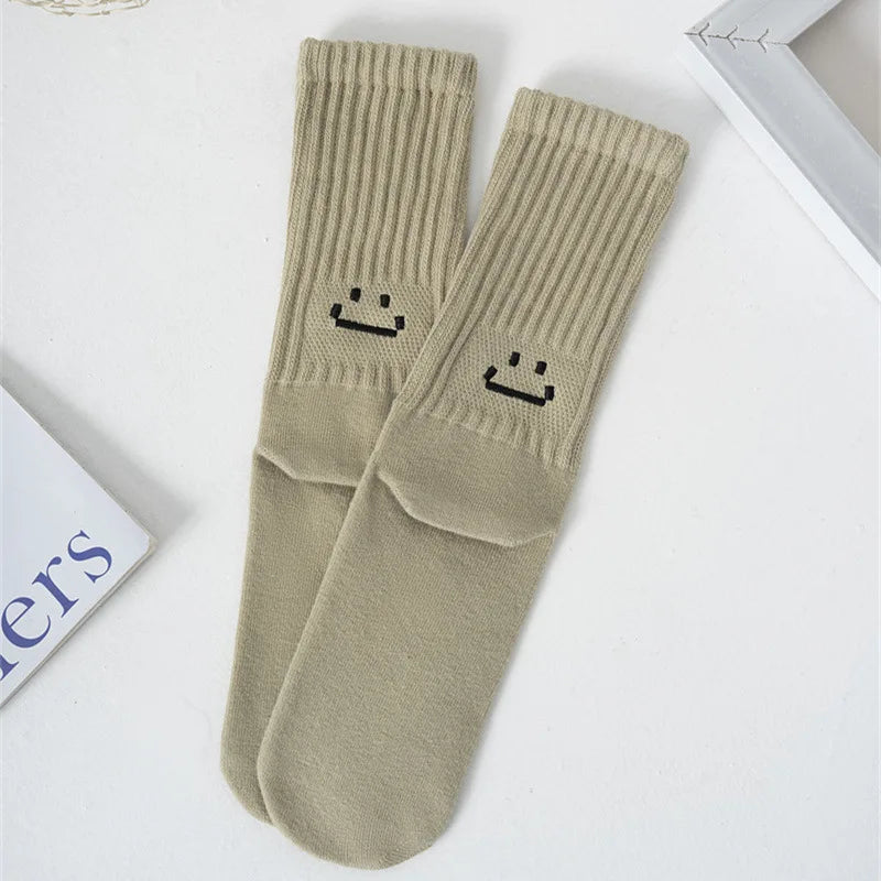 Smiley Face Crew Socks – Ribbed Cotton Blend, EU 35–44